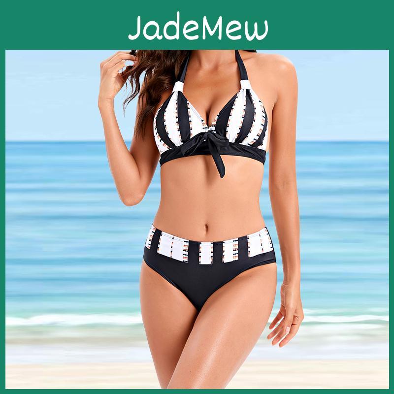 Hanging Swimsuit Style Womens Neck Black And White Butterfly Print Bikini Tankini Swimsuit