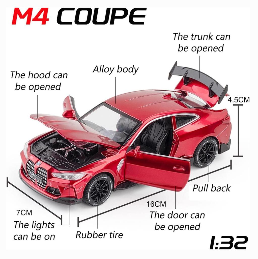 1:32 Scale M4 Coupe Alloy Sports Car Model Diecasts & Toy Vehicles Metal Toy Car Model Sound Light Simulation Collection Kids Gift