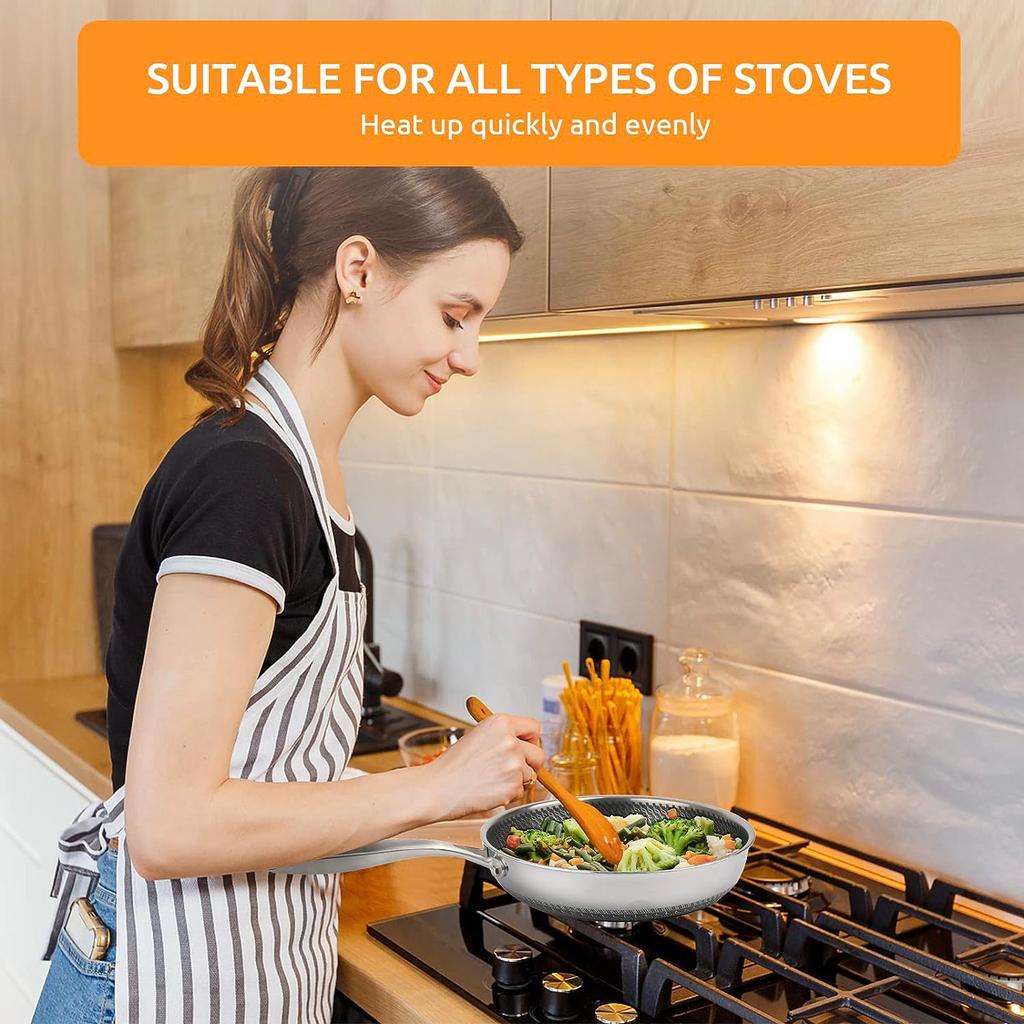 Сковорода с антипригарным покрытием, 11-дюймовая большая сотовая сковорода из нержавеющей стали 304 с антипригарным покрытием и ручкой - можно использовать в духовке, сковороды, сковороды шеф-повара
