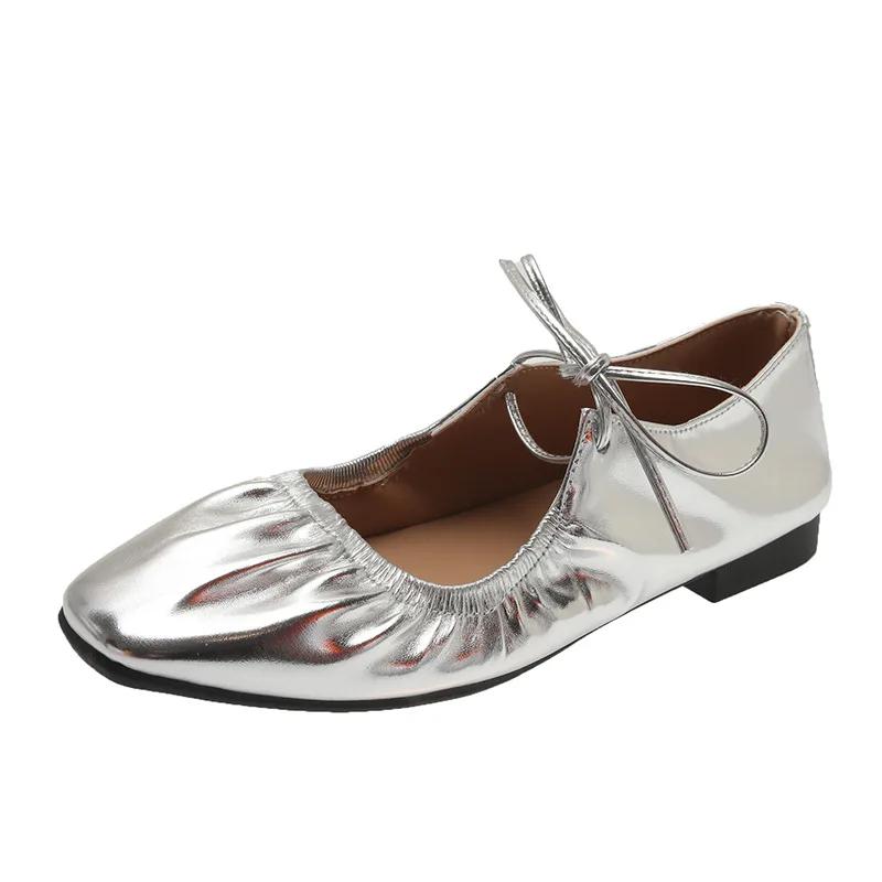 Модная женская обувь, новинка 2024 года, корейский стиль, квадратный носок, неглубокие туфли на плоской подошве для женщин, модные туфли Мэри Джейн на шнуровке, Zapatos De Mujer