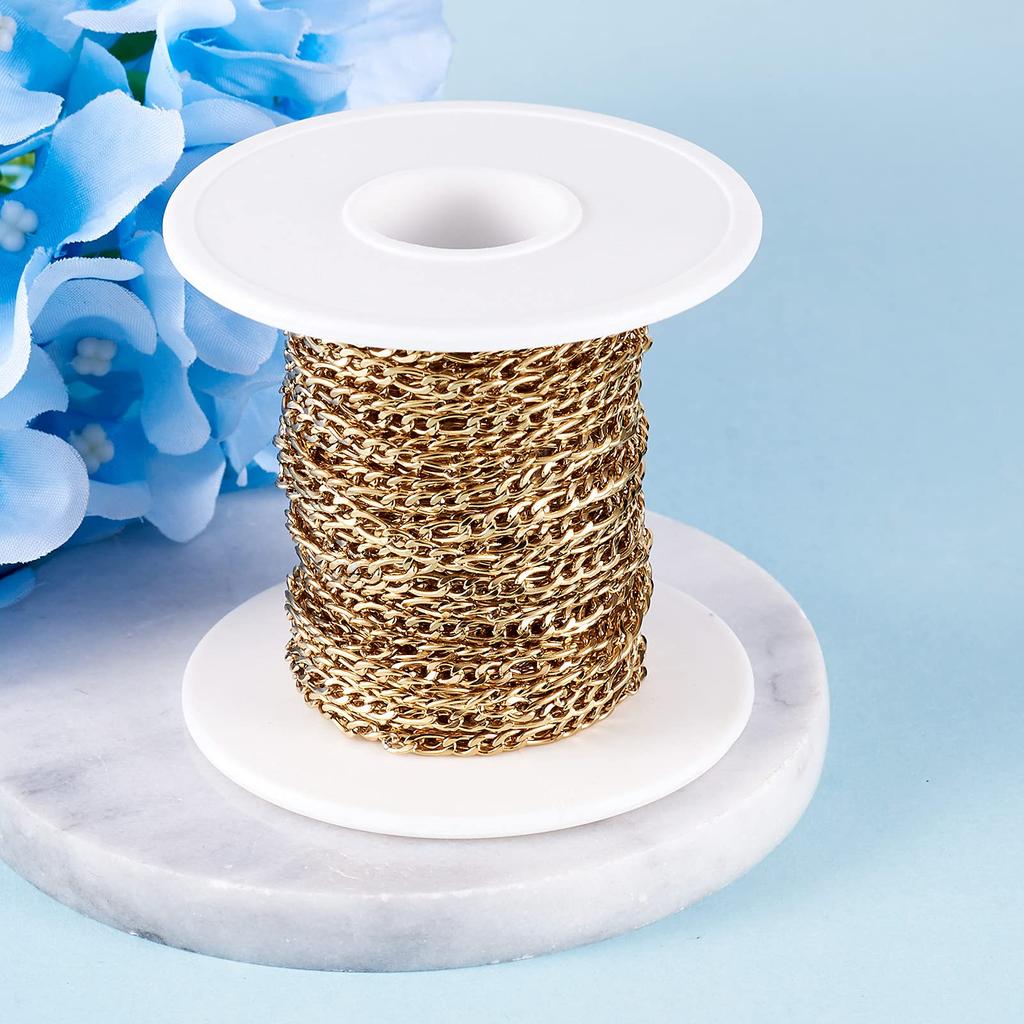 1 ширина золота 304 нержавеющая сталь Фигаро без длинных и коротких звеньев аксессуар для рукоделия ручная работа с приблизительно рулоном, 3 мм, цепь, сварка,