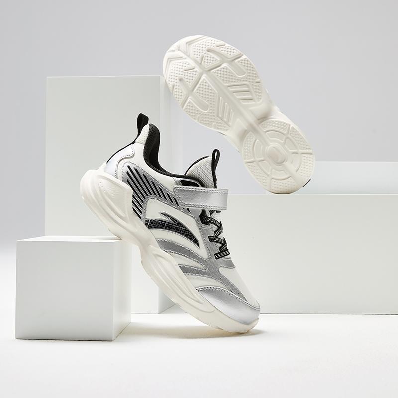 Anta Comfortable Versatile Lightweight Shock Absorbing Low Top Kids Running Shoes Kids Sneaker Ivory-White Silver A12435522N-1