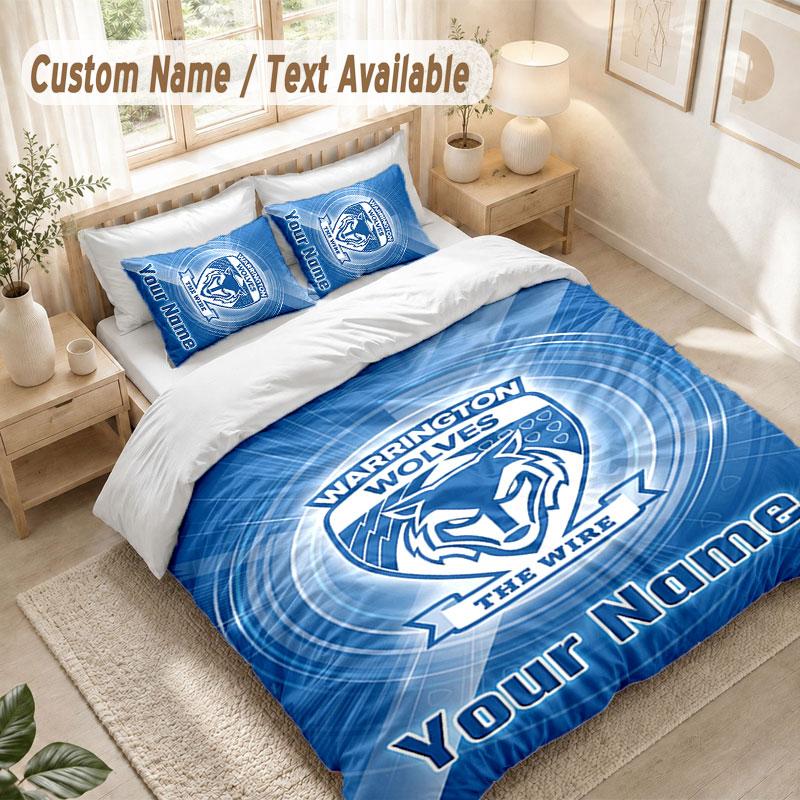 Custom Name Bedding Set 3 PiecesWarrington Wolves Print Duvet Cover + 2 Pillowcases Soft Bed Decor