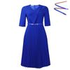 2024 African Inspired Womens V Neck Pleated Dress Fashionable Solid Color Design