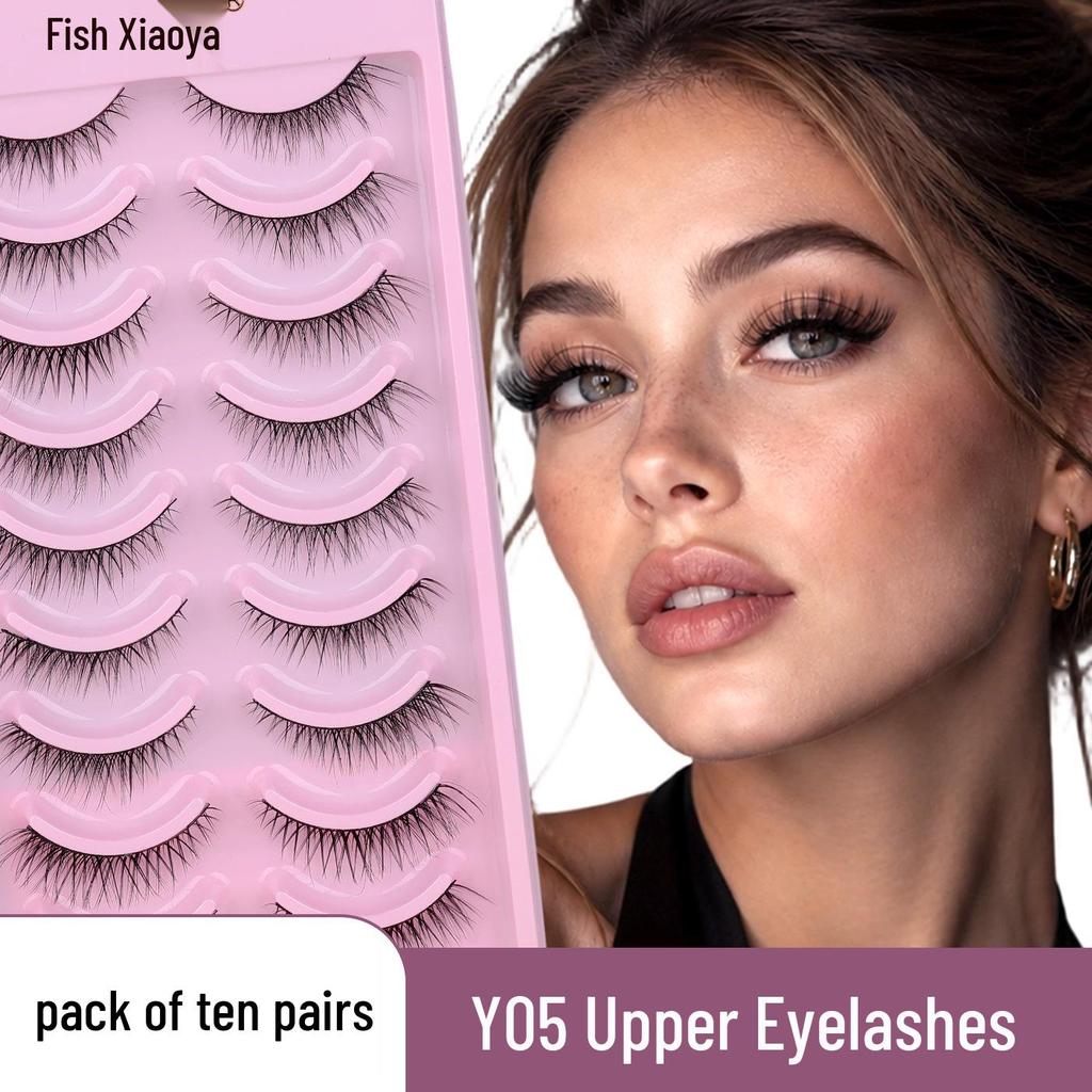 10 Pairs Black Pointed Tip False Eyelashes, Hard Stem, Korean Style Double Eyelid Support
