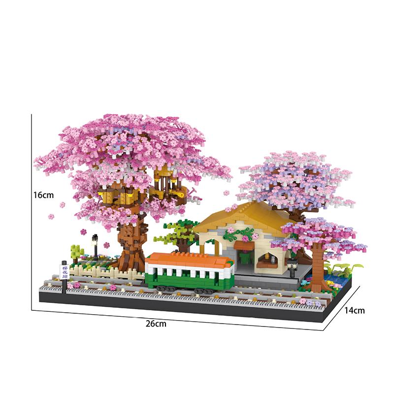 Non-Toxic Mini Sakura Tree Building Blocks Set Diy Cherry Blossom Bricks With Light Treehouse Model Ornament Romantic Gift For Childrenfriend