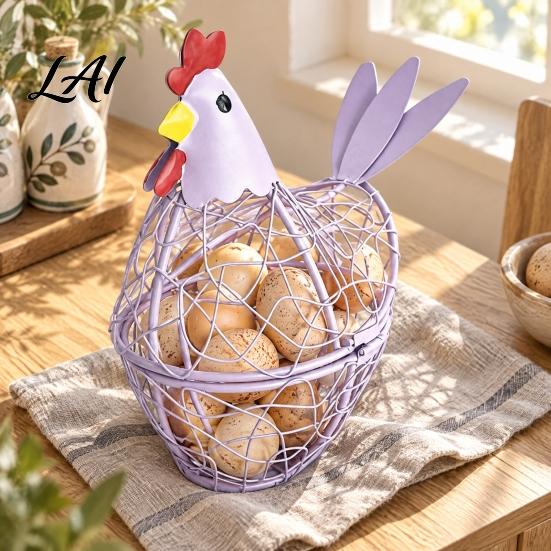 Easter Egg Display Basket Chicken Shaped Basket Rustic Style Decorative Wire Storage Bin Holder Large Capacity for Kitchen Countertop Organizer