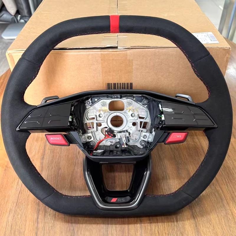 For B E-tron RS GT Q5 2024 2025 Hand Stitched Non-slip Red Mark Suede&Leather Steering Wheel Cover Accessory