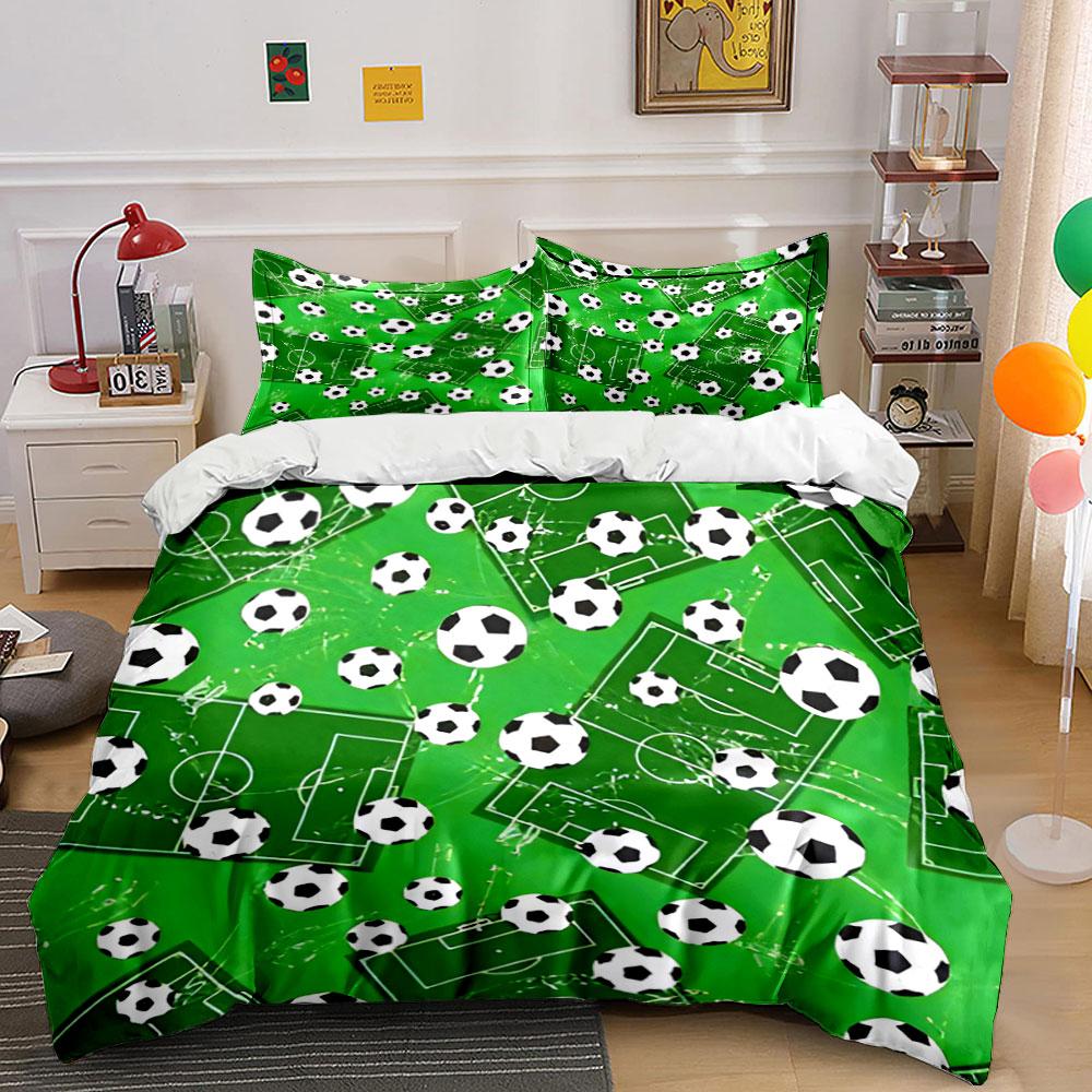 Soccer balls, fields pattern. Bedding sets Duvet cover sets Duvet covers Pillowcases(1 * Duvet Cover 2 * Pillowcases without duvet insert)