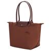 Longchamp Le Pliage Green 31 Длинные ручки Застежка на кнопку-защелку и молнию Холст и кожа Сумка-тоут 'Пельмень' Большая женская сумка-тоут Коричневый 1899919504