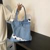 Korean Denim Canvas Bag  Casual Shopping Bag for Women  New Large Capacity  Fashionable Seam  Single Shoulder Bag