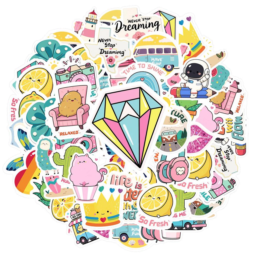 35pcs-50pcs Cartoon Positive Messages Stickers Whimsical Cuteness Overload Stickers Stickers For DIY Phone