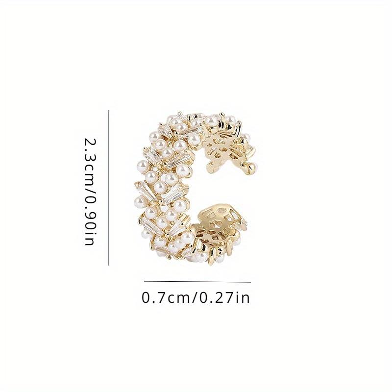 Zircon Leaf Open Index Ring, Adjustable Faux Pearl Ring, Geometric Zircon Open Ring, Trendy Party Jewelry, Gift For Women Mom Family Friends