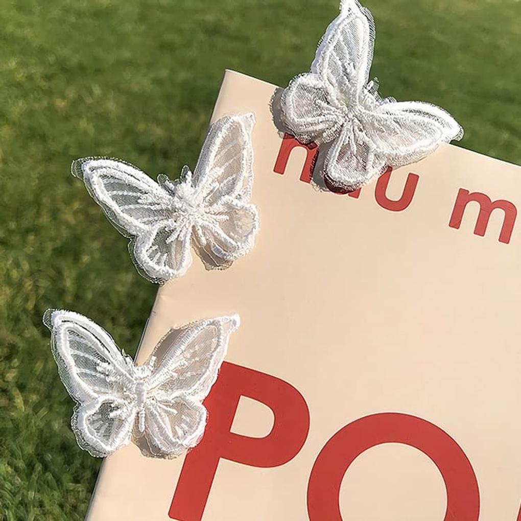 Hair clip updo matte lace white butterfly mini