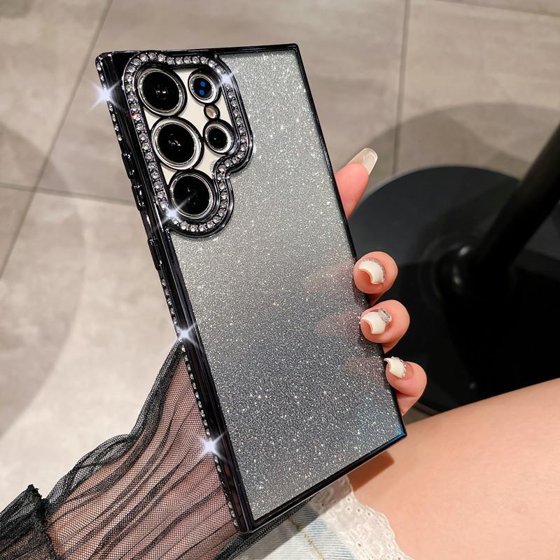 Applicable To Samsung S26ultra Mobile Phone Case Glitter Mirror Magnetic Suction Bracket S25 Electroplated Rhinestone Protective Case S23 +