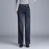Джинсы больших размеров с высокой посадкой, стрейч, прямого кроя, для женщин среднего возраста, облегающие, широкие штанины, джинсы-мом, осень/зима 2025