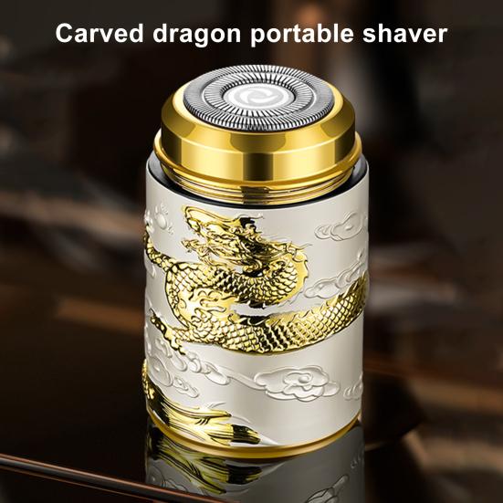 Мужская электробритва с резным китайским драконом IPX6 Водонепроницаемая Type-C перезаряжаемая мини-дорожная роторная бритва портативная