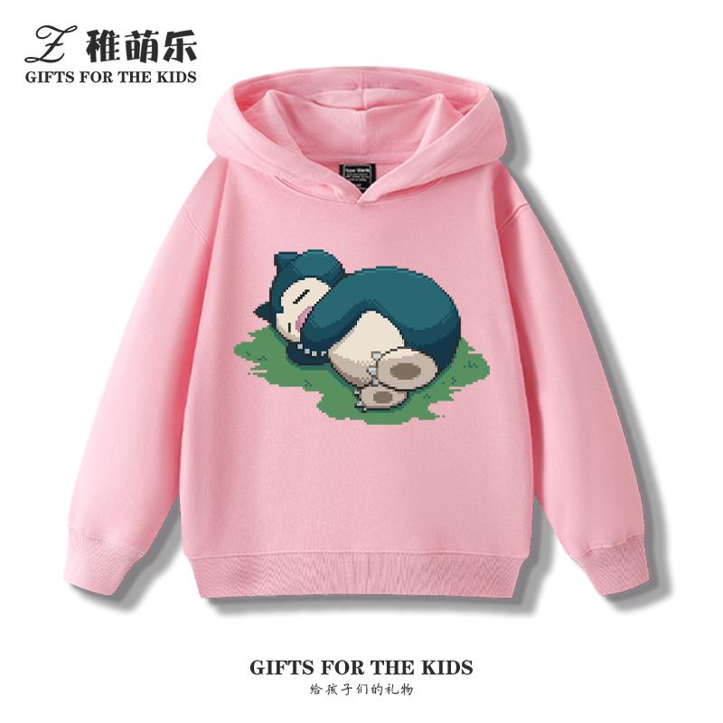 Children's Cartoon Pokémon Snorlax Printed Pullover Clothes Boys Girls Autumn and Winter Casual Fashion Warm Hooded Sweatshirt
