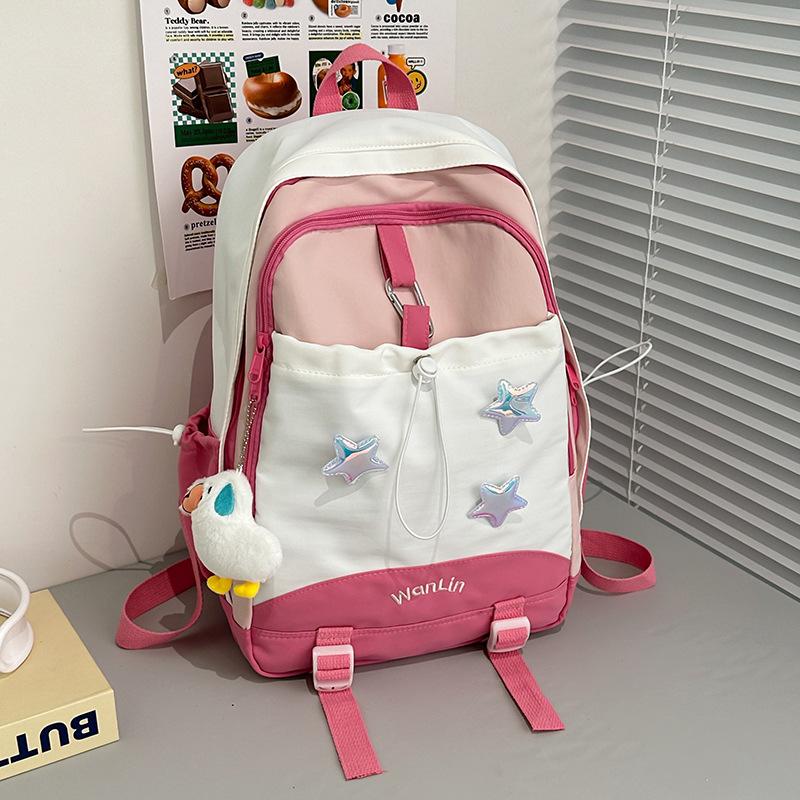 Macaron Cute Versatile Junior High School Schoolbag Female Contrasting Color Backpack High Value High School Backpack