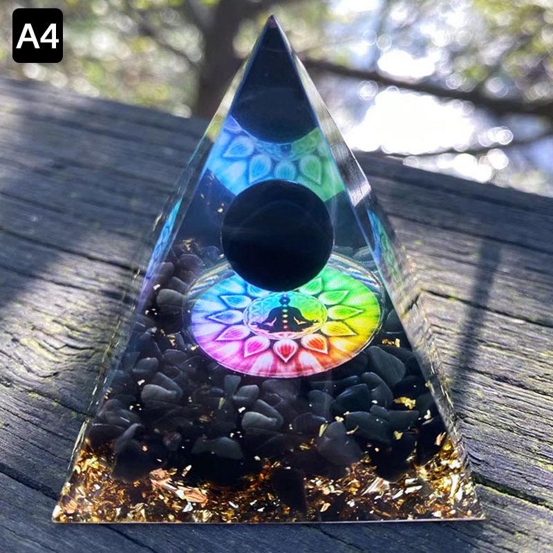 Волшебная пирамида из оргонита, 60 мм, хрустальная сфера из аметиста с синим кварцем, натуральный кристаллический камень, оргон, энергия исцеления, Рейки