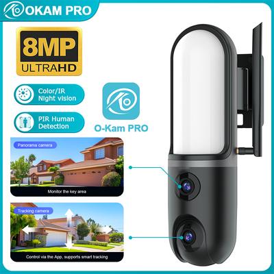 OKAM PRO Уличный фонарь 2в1 Камера HD 8МП WiFi CCTV Двухобъективная уличная камера Водонепроницаемая Обнаружение движения Ночное видение PTZ-камера