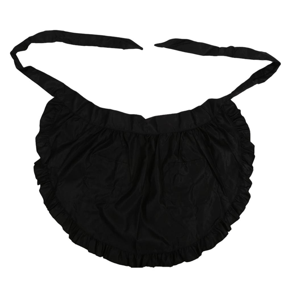 Lace/Ruffled Decor Woman Apron Half Waist Short Cosplay Maid Lolita Pinafore Baking Kitchen Cleaning Bib with Pocket