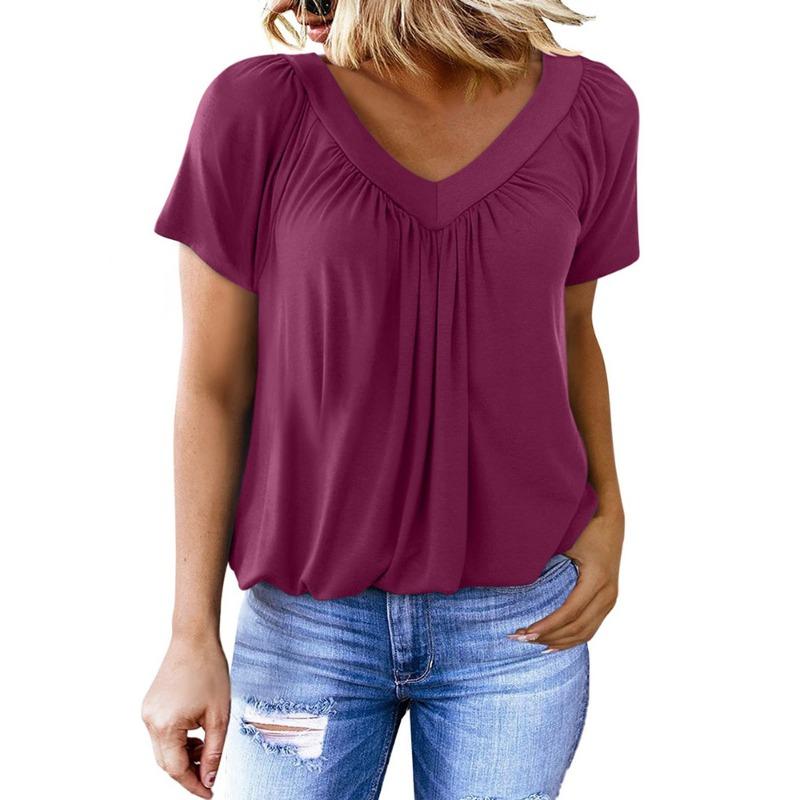 Летний женский однотонный топ с v-образным вырезом и короткими рукавами