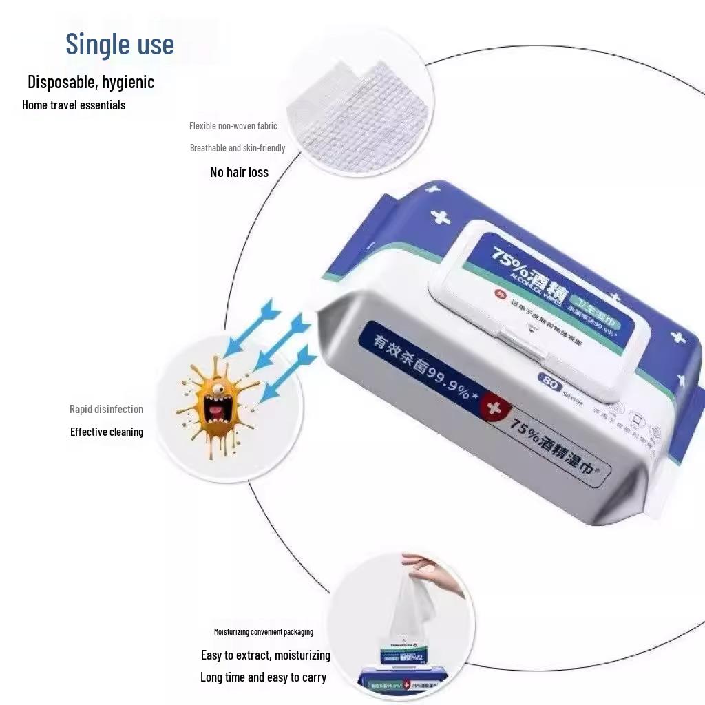 Медицинские дезинфицирующие салфетки с 75% спиртом, с крышкой, утолщенные, для домашнего использования взрослыми