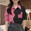 ZANZEA Женская летняя блузка с отложным воротником и рукавом три четверти, в стиле пэчворк