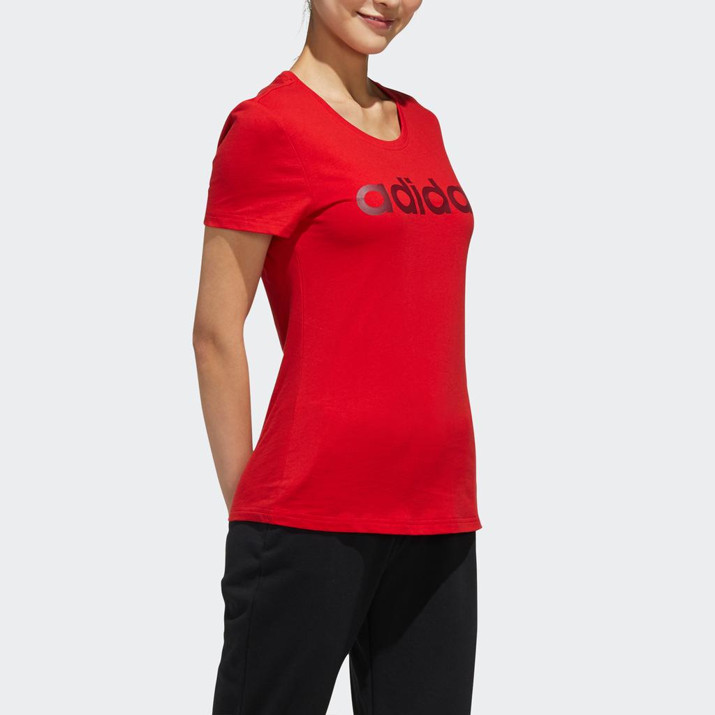 Adidas Neo Essentials Круглый вырез с логотипом и принтом Спортивная футболка с коротким рукавом Женские футболки Красные FP7867