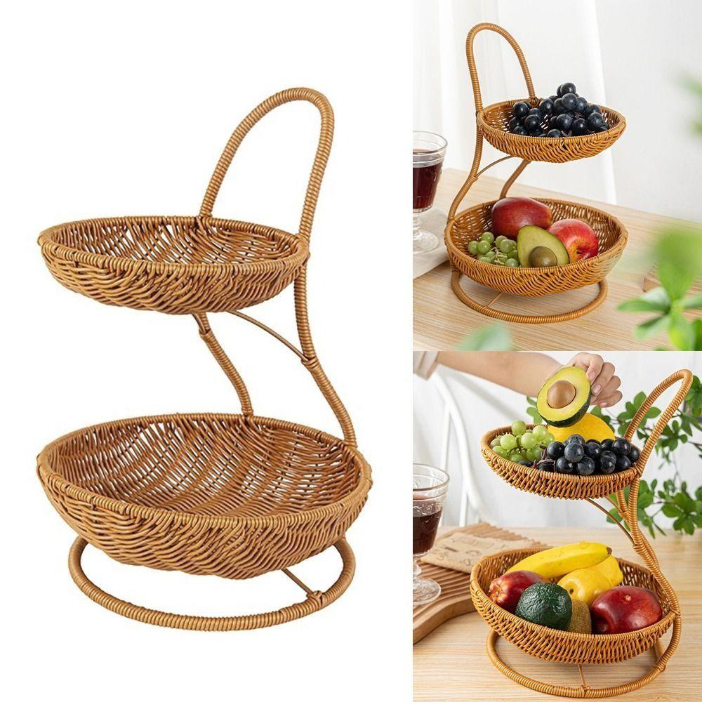 2/3 Layers Fruit Basket Handwoven Decorative Standing Tray New Storage Rack  Living Room