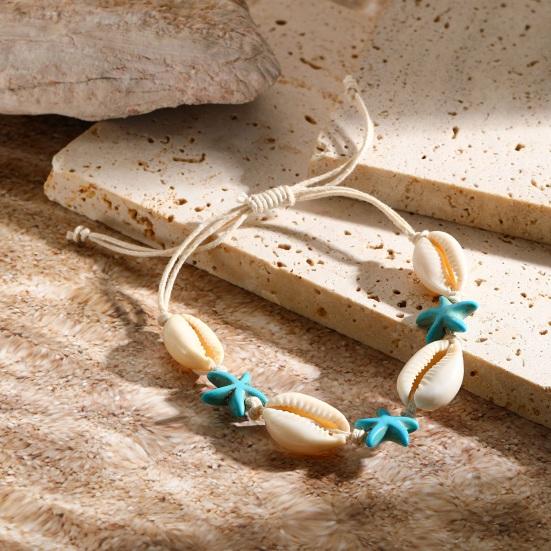 Women Shell Bracelet Starfish Pendant Braided Adjustable Tassel Beads Bohemian Style Vacation Beach Bracelet Lady Jewelry