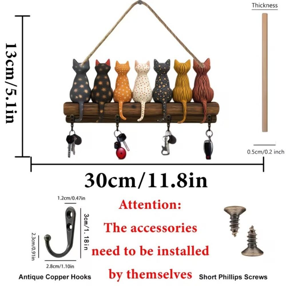 Cat Back Shape Key Holder Wooden Key Hanger Gift Wall Mounted Key Rack Home Entryway Hallway