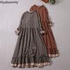 Mori Girl Autumn Spring Women Loose Long Dress Ruffled Collar Floral Cottagecore Dress Vintage Cotton Ruffles Elegant Chic Dress