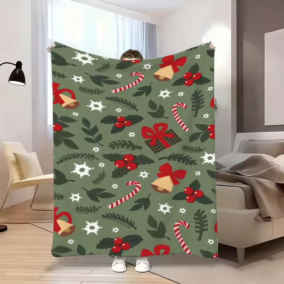 Festive Winter Flora Motif Cozy Bed Throw Versatile Home Decor Gift Idea For Gym Dance Studio Lounge Room Space