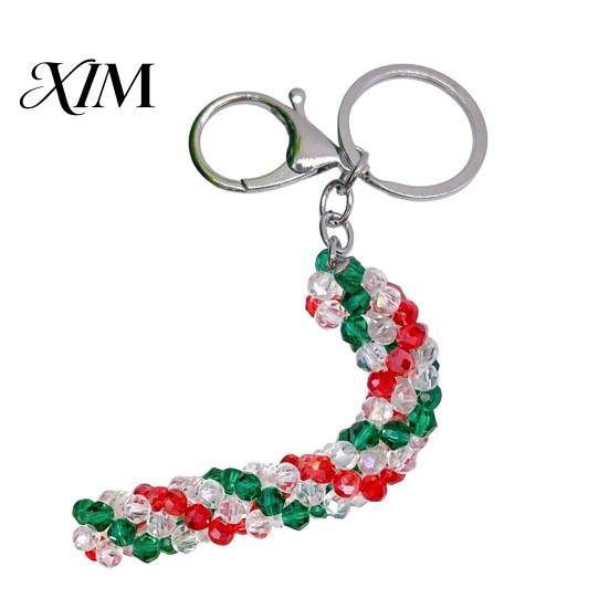 Handcrafted Keychain Handmade Christmas Beaded Keychain, Xmas Tree Wreath Gift Box Bell Key Ring Santa Keyring, Backpack Hanging Decor for Party