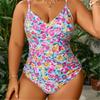 Large Size Swimsuits, Floral Bikini, Drawstrings, Women's One-piece Swimsuits