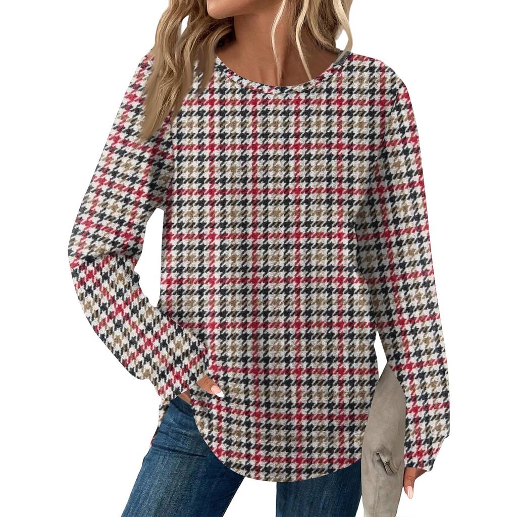 Женский модный повседневный свободный топ с круглым вырезом и длинными рукавами с принтом