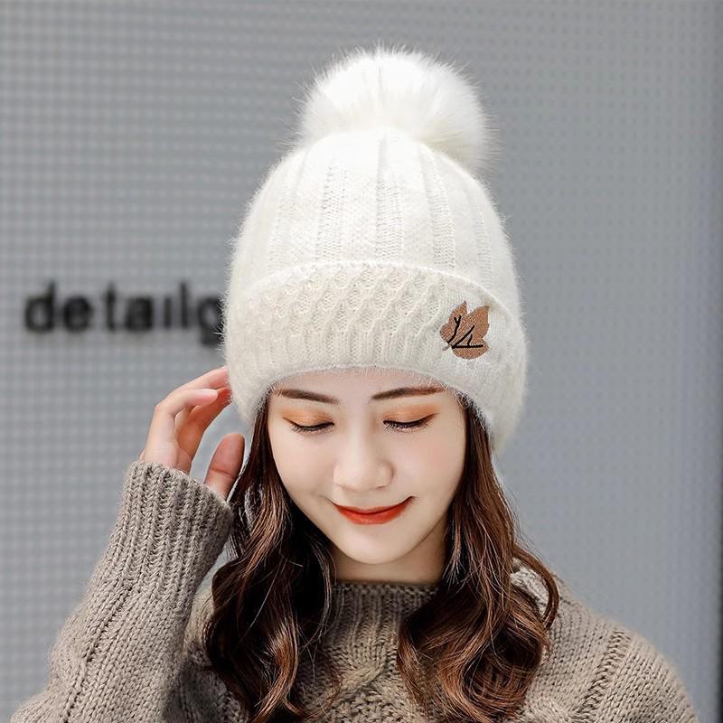 Korean Style Women's Winter Hat: Fashionable Rabbit Wool, Velvet-Lined, Warm Knitted Pullover.