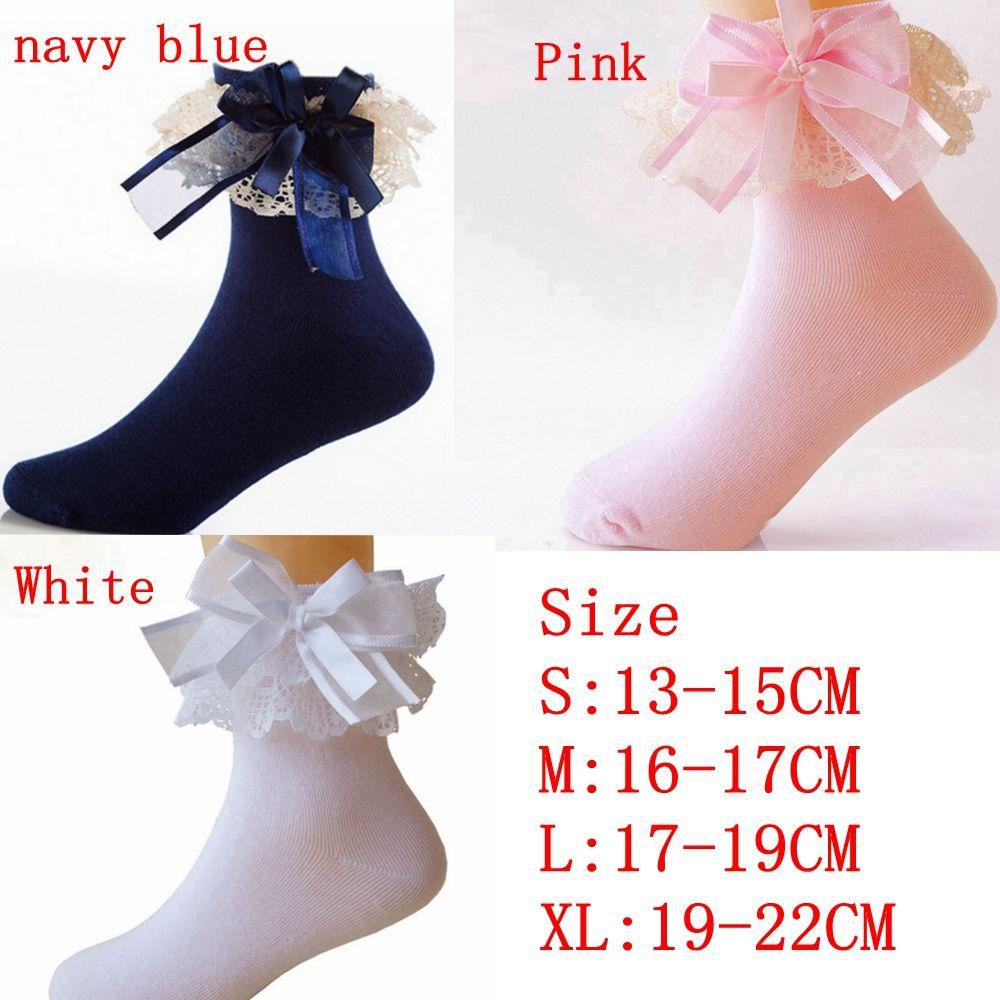 Cute Baby Girls Sweet Short Lace Frilly Ruffle Princess Socks Cotton Big Bow