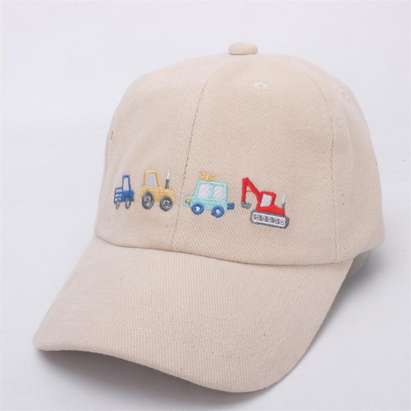 Simple Embroidery Cartoon Four Little Car Water-Washed Cotton Baseball Cap for Boys and Girls, Sun Protection and Shade Covering