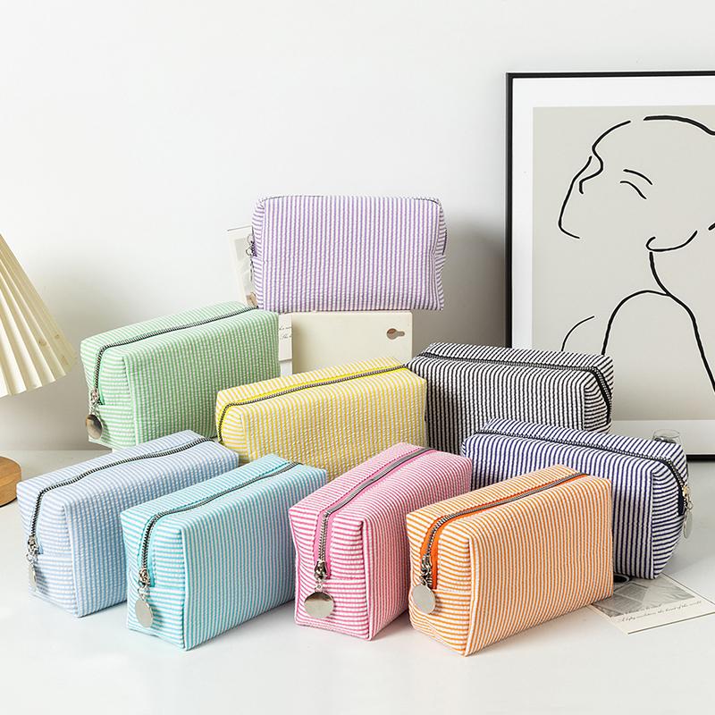 Свежая Простая Полосатая Косметичка Большой Вместимости Сумка для Макияжа Пенал Дорожные Сумки для Туалетных Принадлежностей Косметичка для Хранения Туалетных Принадлежностей