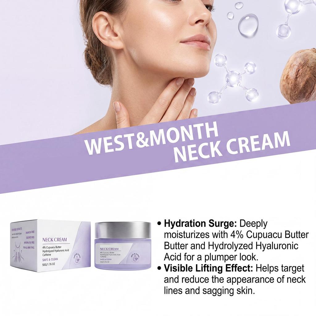 Moisturizing neck cream, gentle skin-friendly care, soft facial and neck skin, refreshing and moisturizing massage facial neck cream 50g