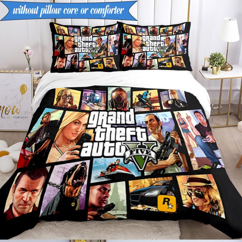 3PCS Theft Auto Bedding Set Duvet Cover Closure Includes 1 Duvet Cover & 2 Pillowcases for All Seasons Bedroom Decor Christmas Fan gifts