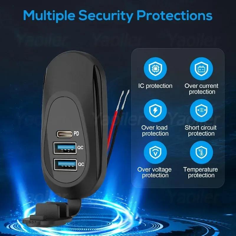 3-портовая 56 Вт 12 В USB-розетка для автофургона, двойная 18 Вт QC3.0 USB-A и PD3.0 USB-C розетка для автомобильного зарядного устройства для автомобиля, морской лодки, мотоцикла, грузовика