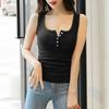 High-quality Cotton U-neck Sexy Vest for Women Summer New Button Sleeveless Bottoming T-shirt with Slim Suspenders
