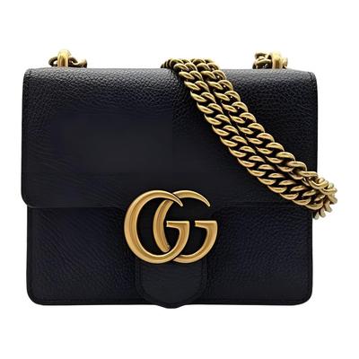 GG Marmont Сумка через плечо из кожи с фурнитурой Double G Маленькая женская сумка через плечо Черная 779790-A7M0T-1000