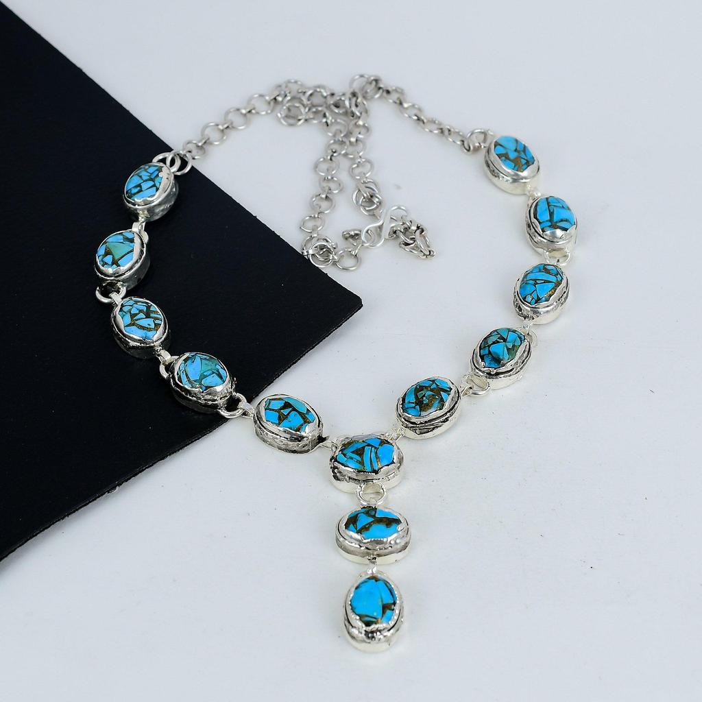 Украшения ручной работы из драгоценных камней с синей медью и бирюзой, ожерелье из стерлингового серебра 925 пробы, ожерелье из бирюзового серебра для жены, ожерелье унисекс, подарок для любви