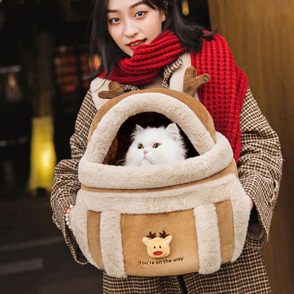 Carrier Bag for Small Pet Dog Carrier Backpack Portable Cat Travel Carrier Winter Pet Cage Plush Warm Carrier for Kitten