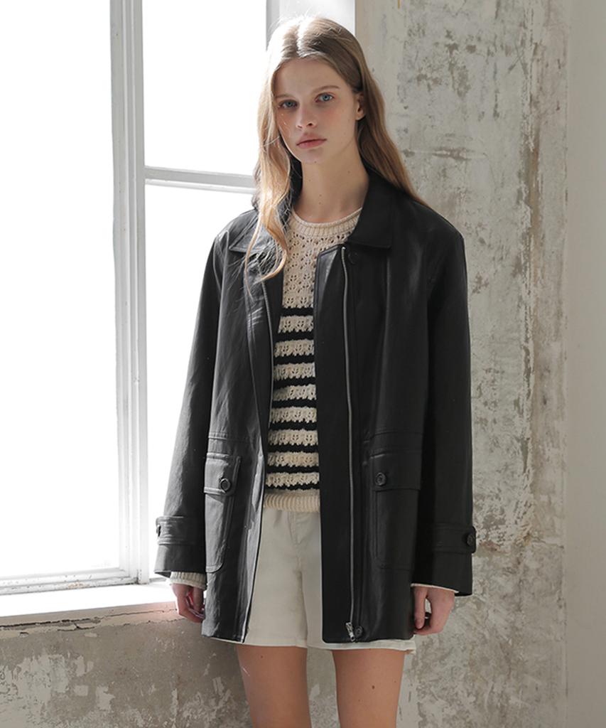 Vertneuf Oversized Faux Leather Half Jacket_Black